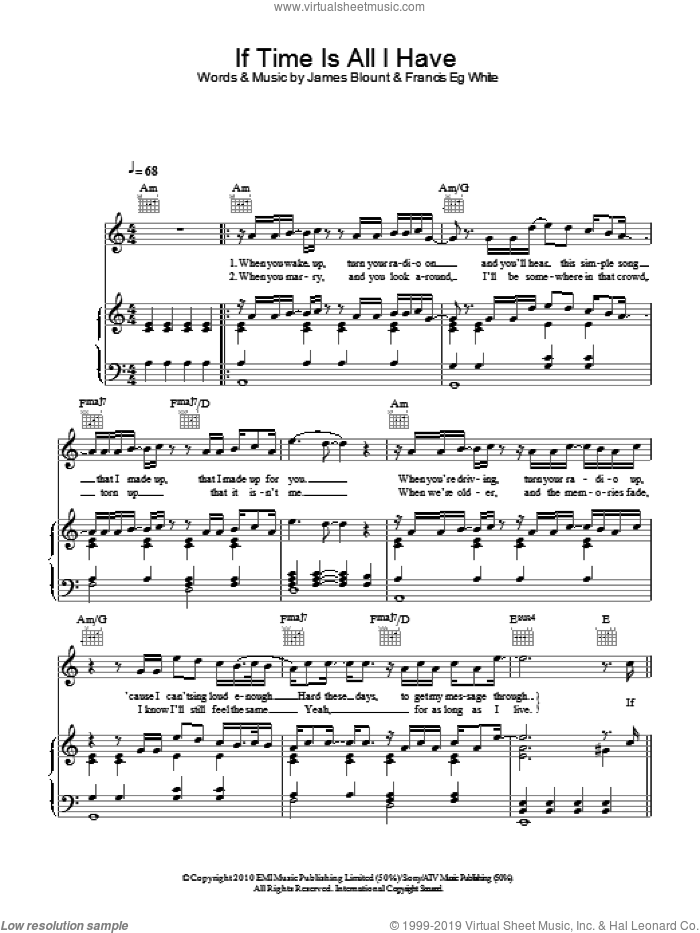 If Time Is All I Have sheet music for voice, piano or guitar by James Blunt and Francis White, intermediate skill level