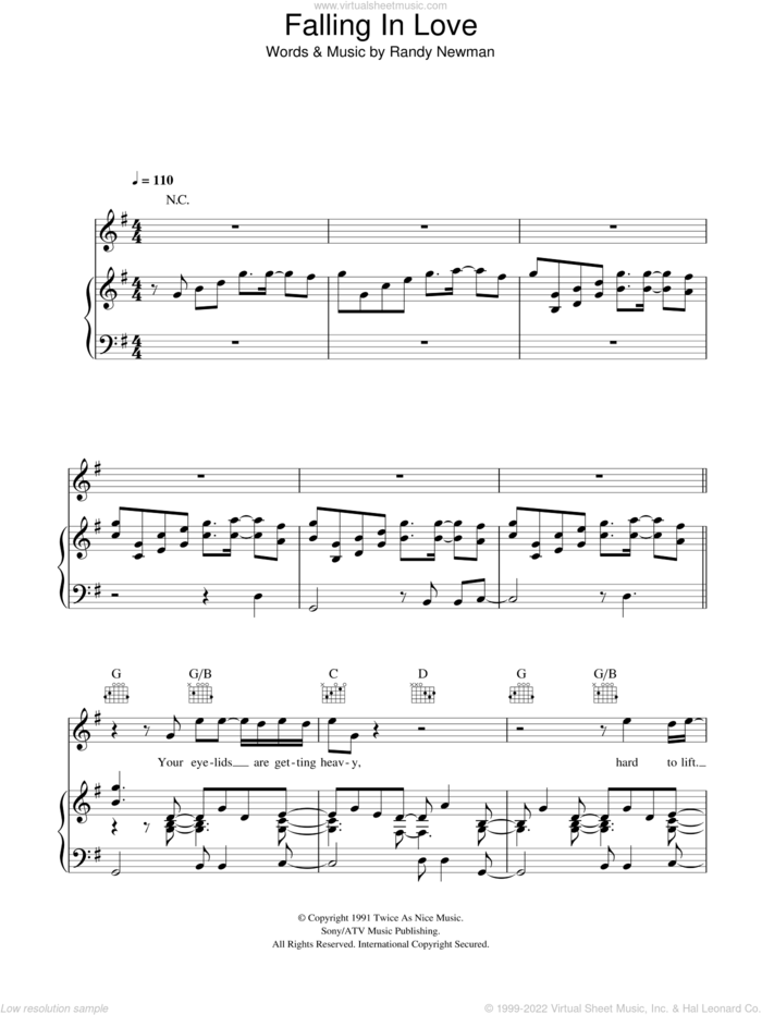 Falling In Love sheet music for voice, piano or guitar by Randy Newman, intermediate skill level