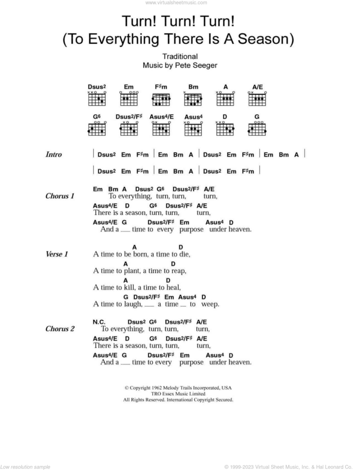 Turn! Turn! Turn! (To Everything There Is A Season) sheet music for guitar (chords) by The Byrds, Miscellaneous and Pete Seeger, intermediate skill level