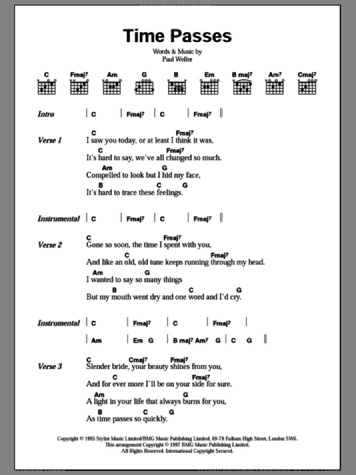 Time Passes sheet music for guitar (chords) by Paul Weller, intermediate skill level
