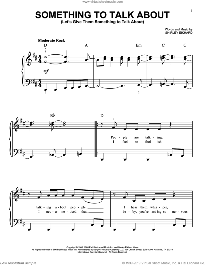 Something To Talk About (Let's Give Them Something To Talk About) sheet music for piano solo by Bonnie Raitt and Shirley Eikhard, easy skill level
