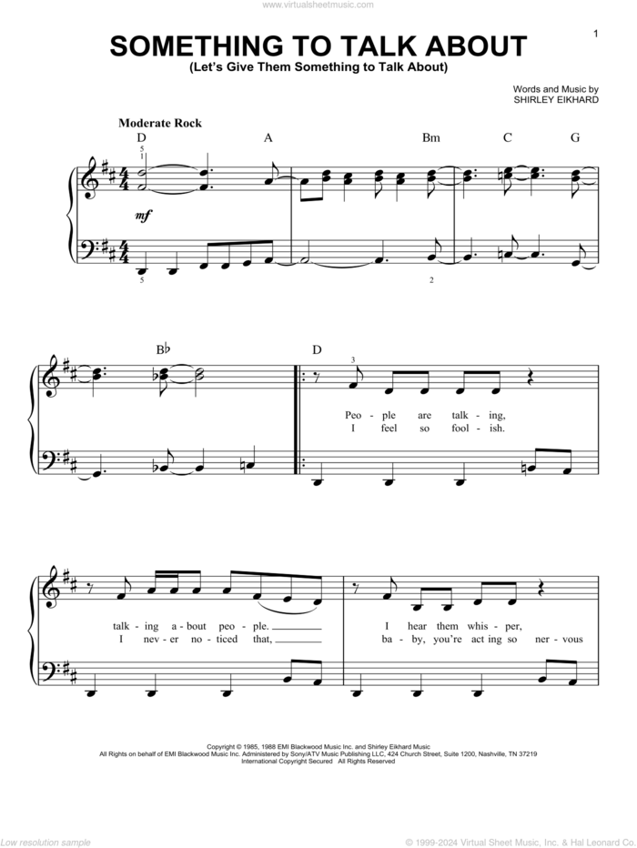 Something To Talk About (Let's Give Them Something To Talk About) sheet music for piano solo by Bonnie Raitt and Shirley Eikhard, easy skill level