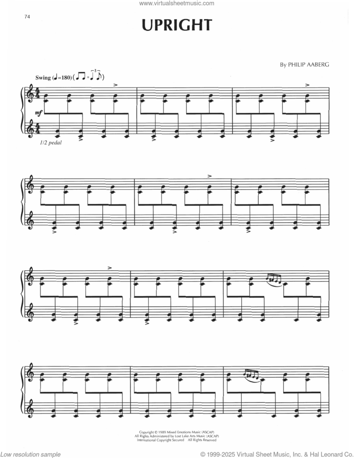 Upright sheet music for piano solo by Philip Aaberg, intermediate skill level