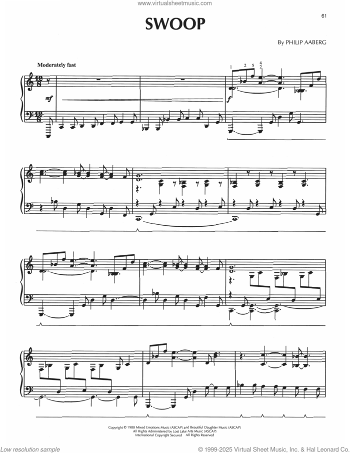 Swoop sheet music for piano solo by Philip Aaberg, intermediate skill level