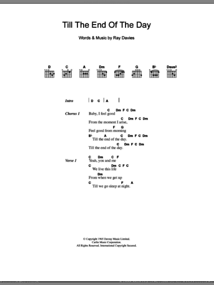 Till The End Of The Day sheet music for guitar (chords) by The Kinks and Ray Davies, intermediate skill level
