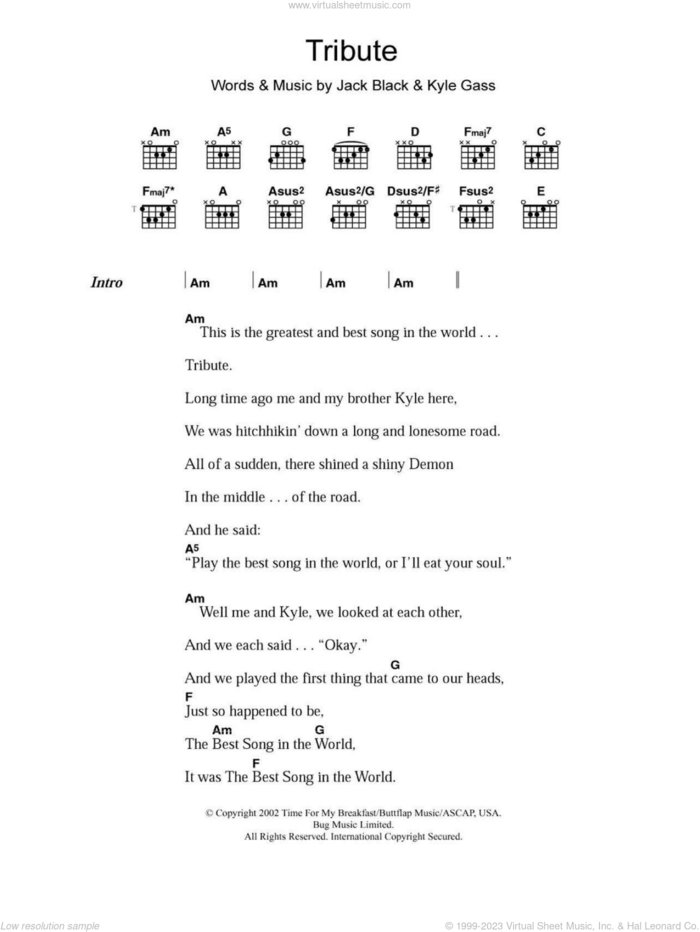 Tribute sheet music for guitar (chords) by Tenacious D, Jack Black and Kyle Gass, intermediate skill level