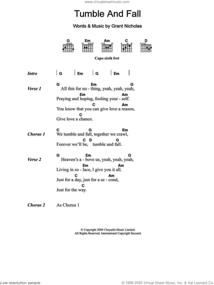 Tumble And Fall sheet music for guitar (chords) by Feeder and Grant Nicholas, intermediate skill level