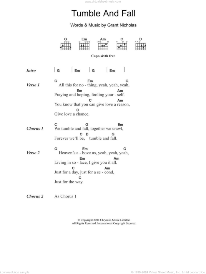 Tumble And Fall sheet music for guitar (chords) by Feeder and Grant Nicholas, intermediate skill level