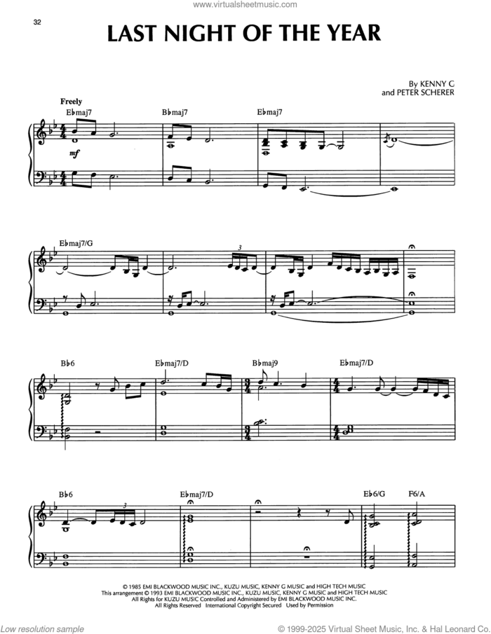 Last Night Of The Year sheet music for piano solo by Kenny G and Peter Scherer, intermediate skill level
