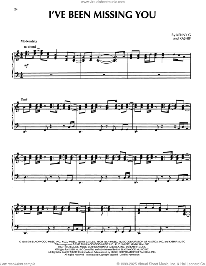 I've Been Missing You sheet music for piano solo by Kenny G and Kashif, intermediate skill level
