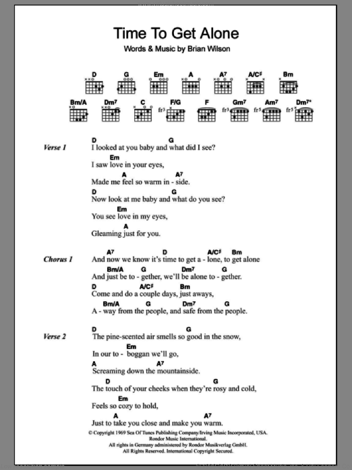 Time To Get Alone sheet music for guitar (chords) by The Beach Boys and Brian Wilson, intermediate skill level