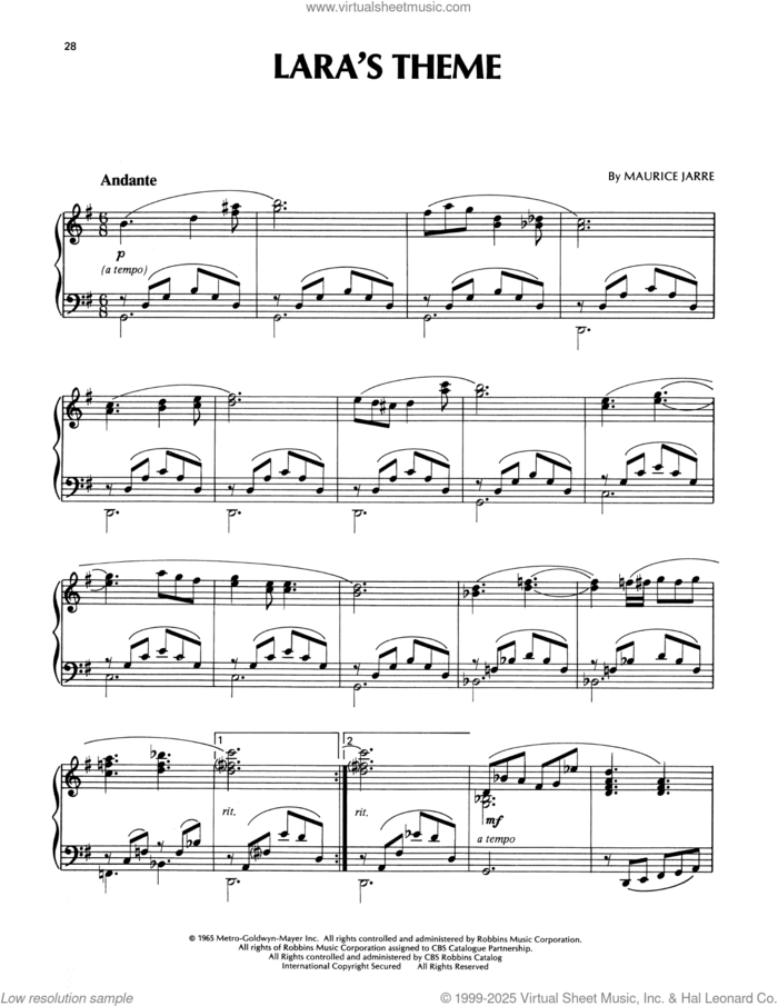 Somewhere, My Love sheet music for piano solo by Richard Clayderman, Maurice Jarre and Paul Francis Webster, classical score, intermediate skill level