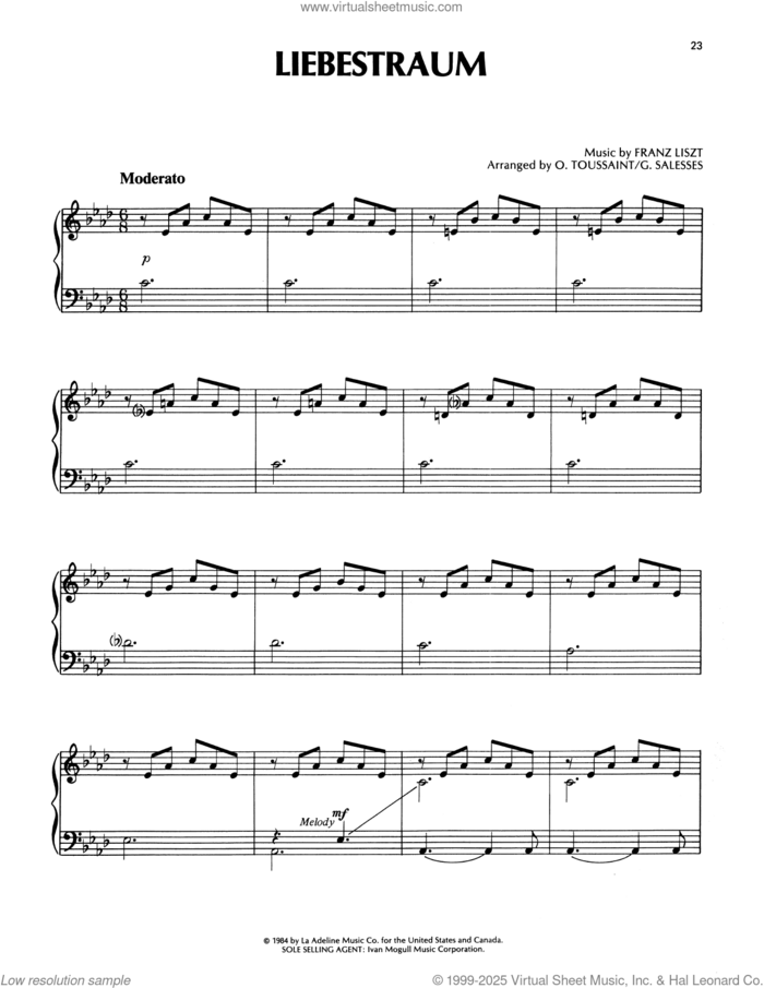 Liebestraum No. 3 (Dream Of Love) sheet music for piano solo by Richard Clayderman and Franz Liszt, classical score, intermediate skill level