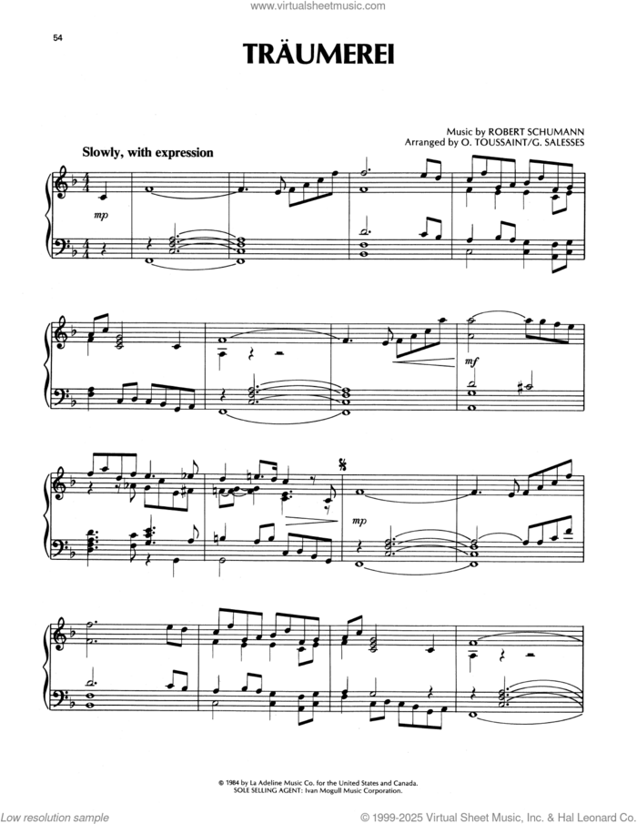 Traumerei (Dreaming), Op. 15, No. 7 sheet music for piano solo by Richard Clayderman and Robert Schumann, classical score, intermediate skill level