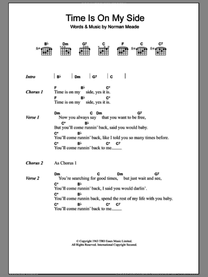 Time Is On My Side sheet music for guitar (chords) by The Rolling Stones and Norman Meade, intermediate skill level