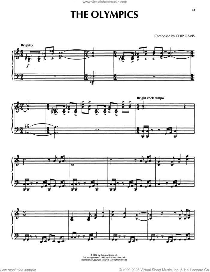 The Olympics sheet music for piano solo by Mannheim Steamroller and Chip Davis, intermediate skill level