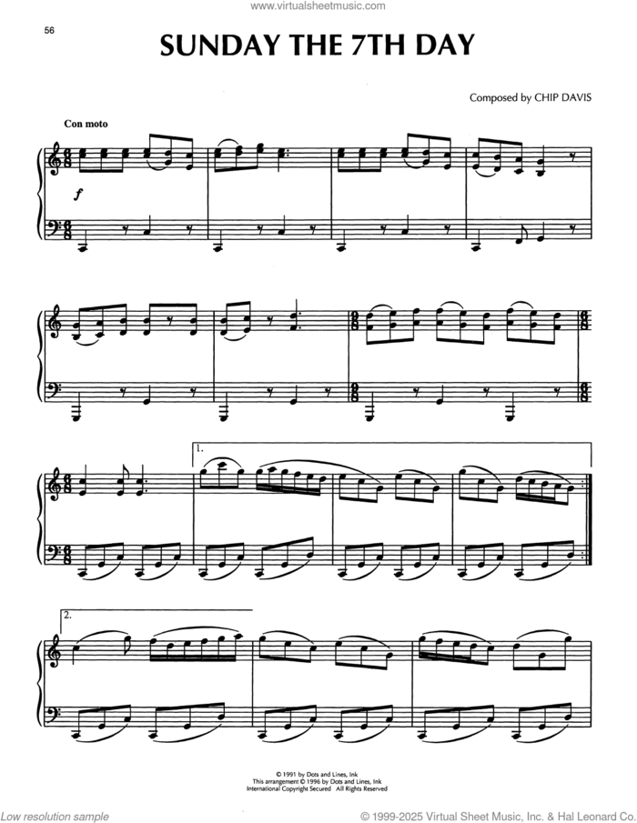 Sunday The 7th Day sheet music for piano solo by Mannheim Steamroller and Chip Davis, intermediate skill level
