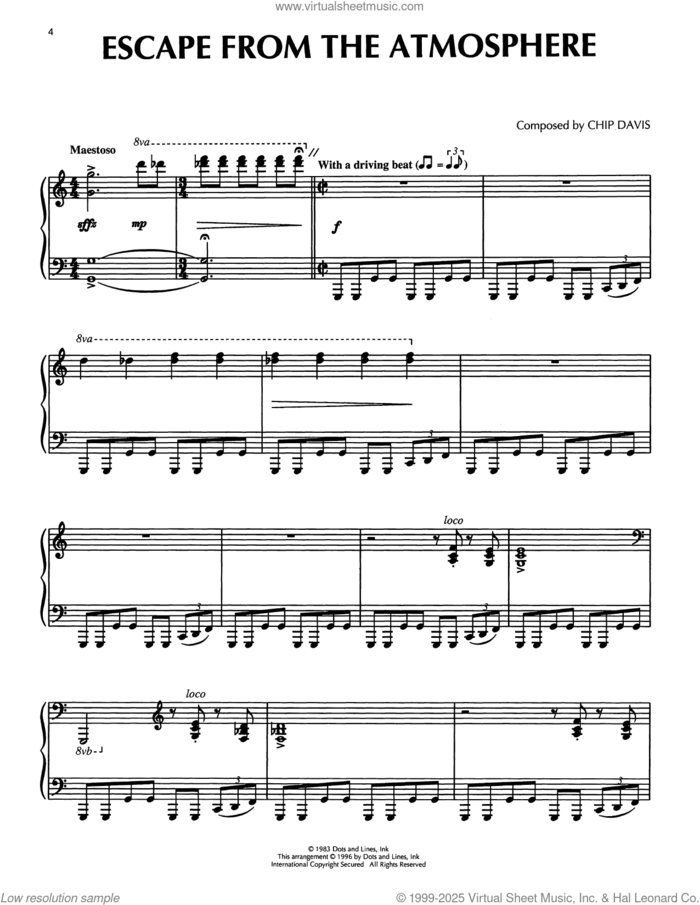 Escape From The Atmosphere sheet music for piano solo by Mannheim Steamroller and Chip Davis, intermediate skill level