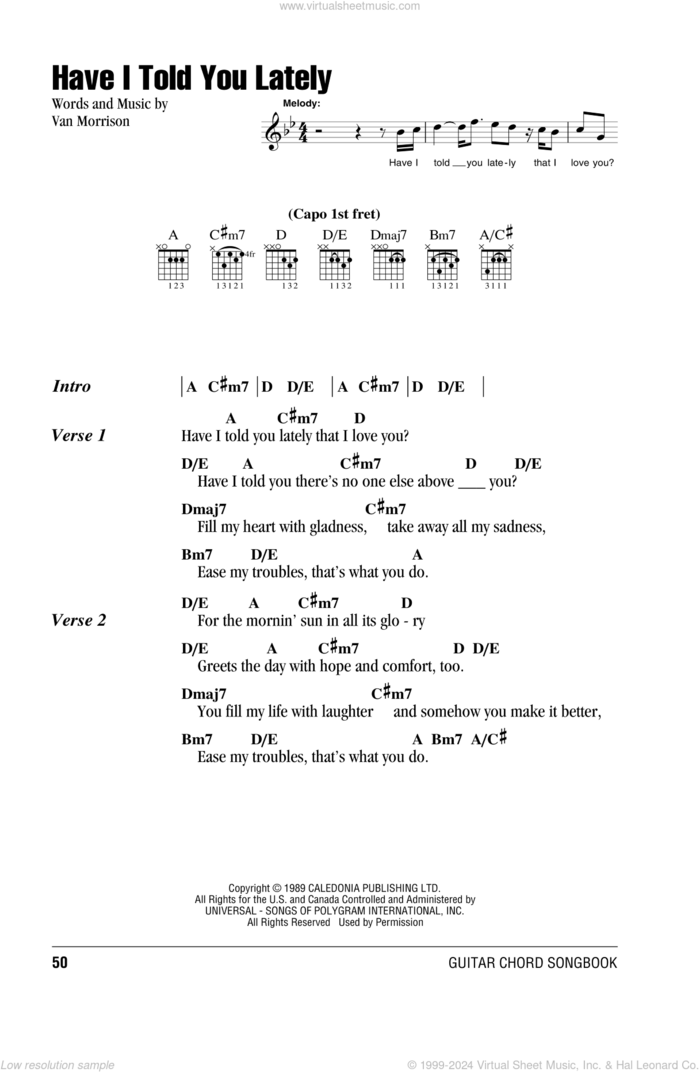 Have I Told You Lately sheet music for guitar (chords) by Van Morrison, Emilio and Rod Stewart, wedding score, intermediate skill level