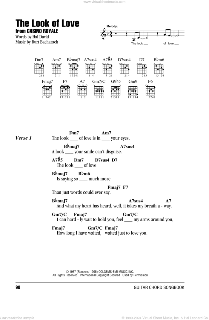 The Look Of Love sheet music for guitar (chords) by Bacharach & David, Burt Bacharach and Hal David, intermediate skill level