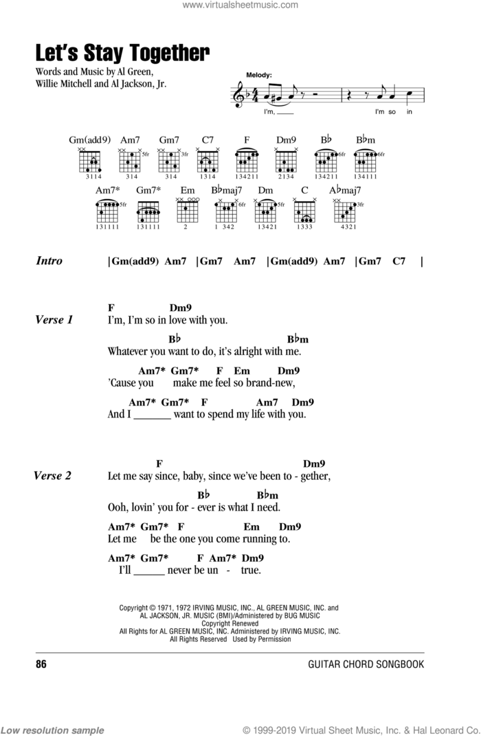 Let's Stay Together sheet music for guitar (chords) by Al Green, Al Jackson, Jr. and Willie Mitchell, wedding score, intermediate skill level
