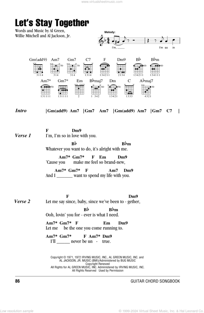 Let's Stay Together sheet music for guitar (chords) by Al Green, Al Jackson, Jr. and Willie Mitchell, wedding score, intermediate skill level