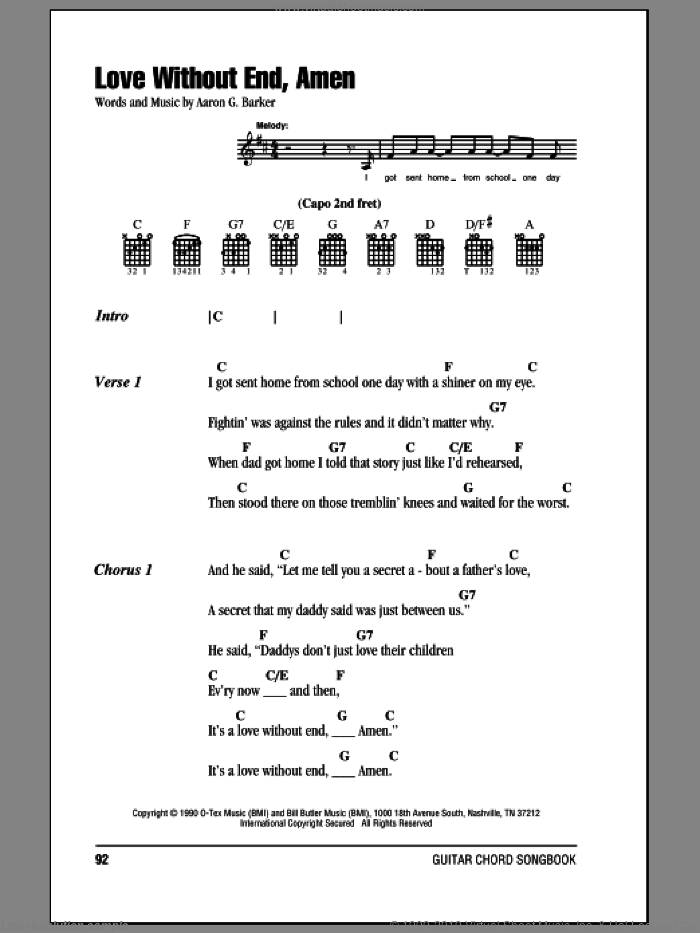 Love Without End, Amen sheet music for guitar (chords) by George Strait and Aaron G. Barker, intermediate skill level