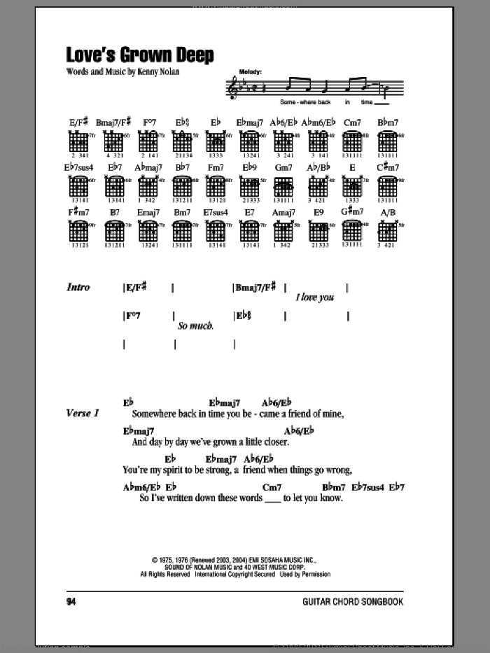 Love's Grown Deep sheet music for guitar (chords) by Kenny Nolan, intermediate skill level