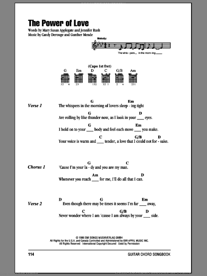 respektfuld trofast ser godt ud The Power Of Love sheet music for guitar (chords) (PDF)