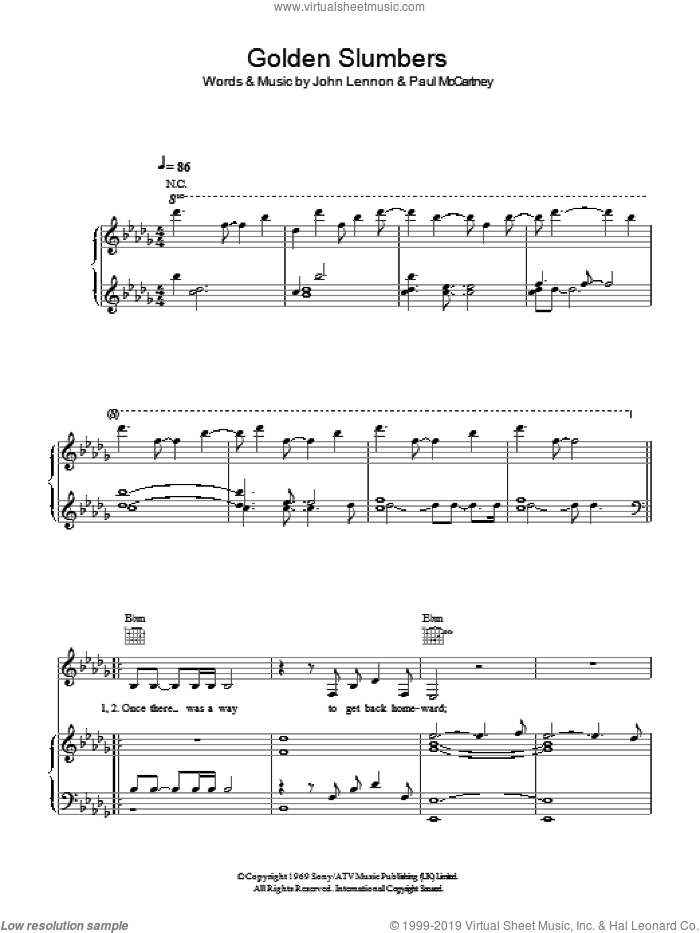 Golden Slumbers sheet music for voice, piano or guitar by K.D. Lang, The Beatles, John Lennon and Paul McCartney, intermediate skill level