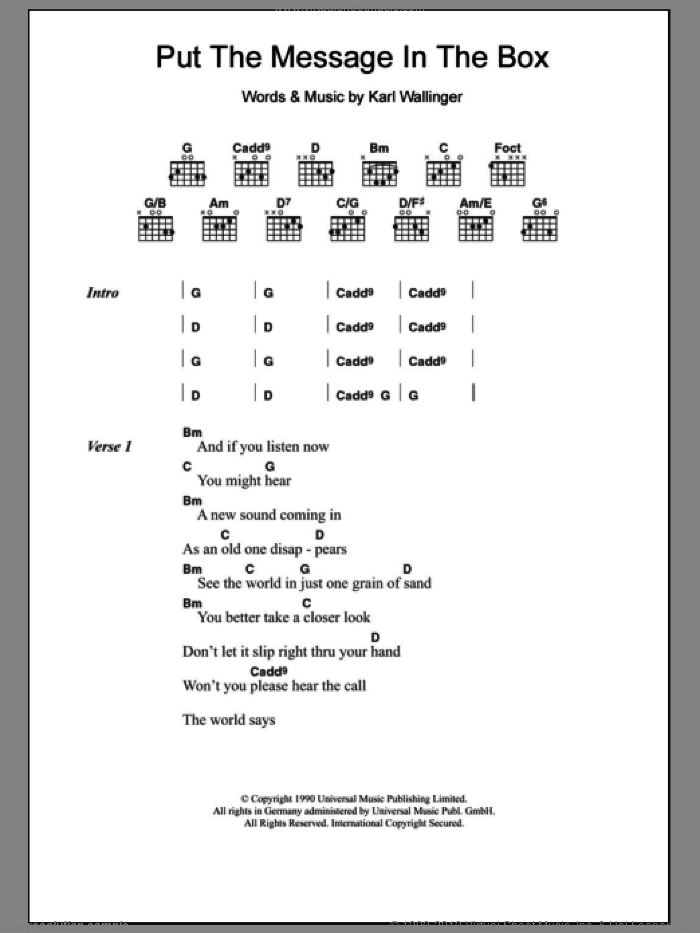 Put The Message In The Box sheet music for guitar (chords) by World Party and Karl Wallinger, intermediate skill level