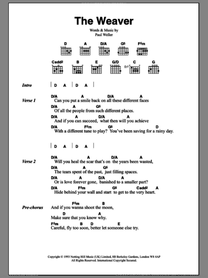 The Weaver sheet music for guitar (chords) by Paul Weller, intermediate skill level