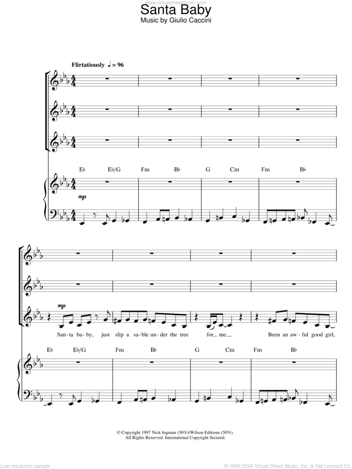 Santa Baby (arr. Jonathan Wikeley) sheet music for choir (SSA: soprano, alto) by Eartha Kitt, Jonathan Wikeley, Joan Javits, Phil Springer and Tony Springer, intermediate skill level