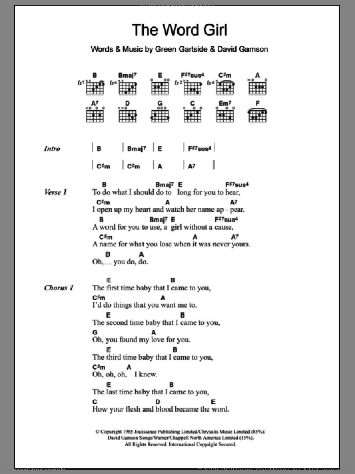 The Word Girl sheet music for guitar (chords) by Scritti Politti, David Gamson and Green Gartside, intermediate skill level