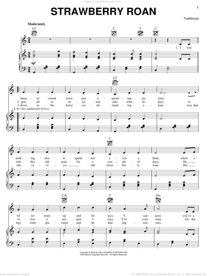 Strawberry Roan sheet music for voice, piano or guitar  and Marty Robbins, intermediate skill level