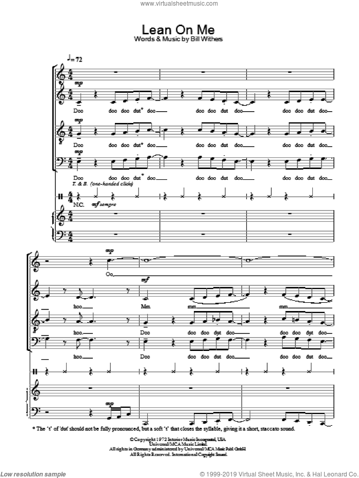 Lean On Me sheet music for choir (SATB: soprano, alto, tenor, bass) by Bill Withers, intermediate skill level