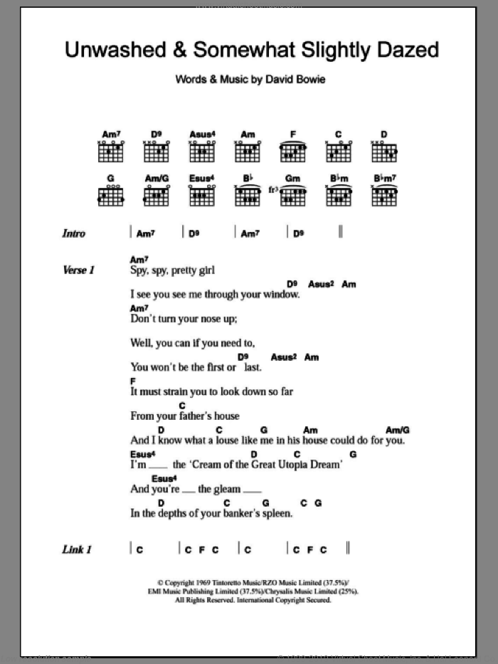 Unwashed And Somewhat Slightly Dazed sheet music for guitar (chords) by David Bowie, intermediate skill level