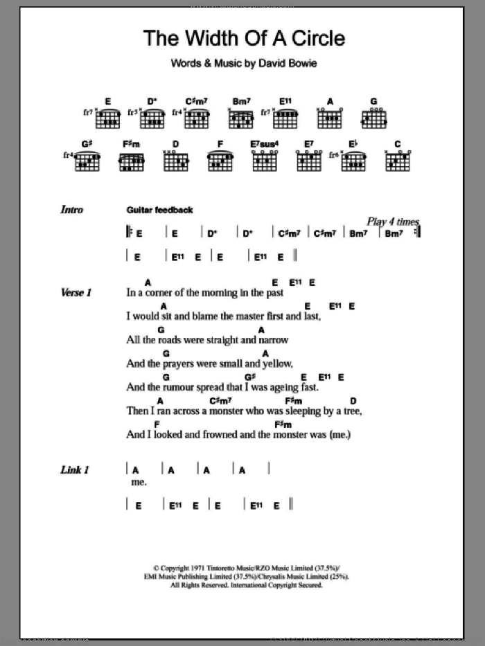 The Width Of A Circle sheet music for guitar (chords) by David Bowie, intermediate skill level