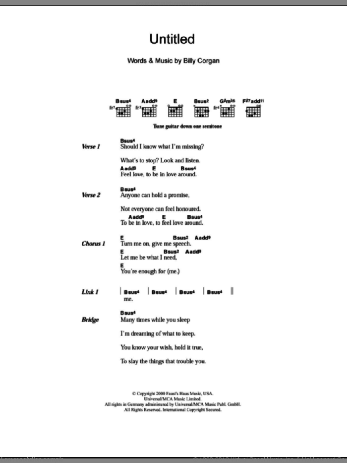 Untitled sheet music for guitar (chords) by The Smashing Pumpkins and Billy Corgan, intermediate skill level