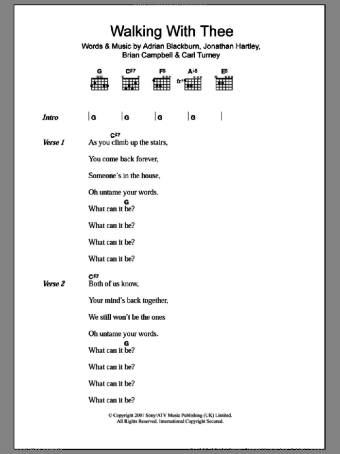Walking With Thee sheet music for guitar (chords) by Clinic, Adrian Blackburn, Brian Campbell, Carl Turney and Jonathan Hartley, intermediate skill level