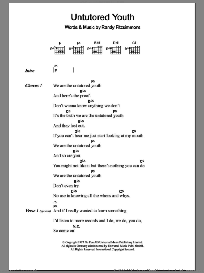 Untutored Youth sheet music for guitar (chords) by The Hives and Randy Fitzsimmons, intermediate skill level