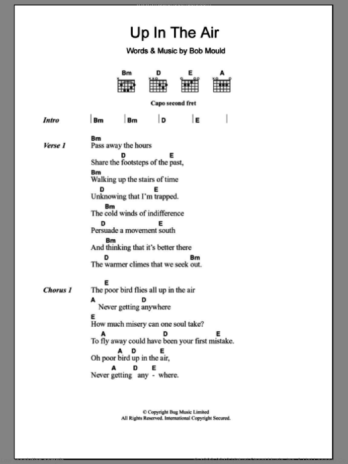 Up In The Air sheet music for guitar (chords) by Husker Du and Bob Mould, intermediate skill level