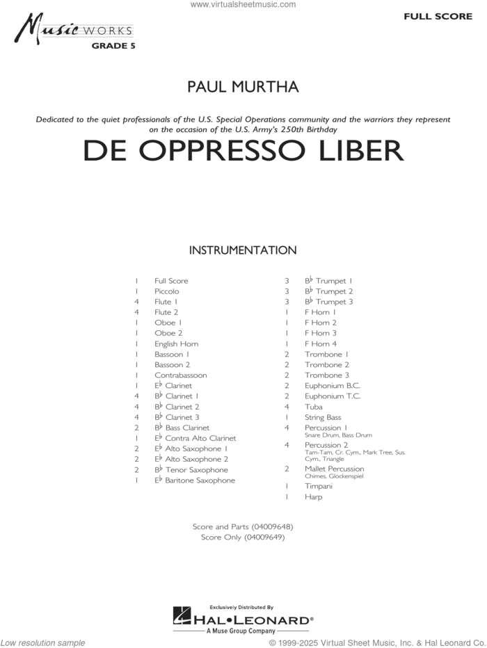 De Oppresso Liber (COMPLETE) sheet music for concert band by Paul Murtha, intermediate skill level