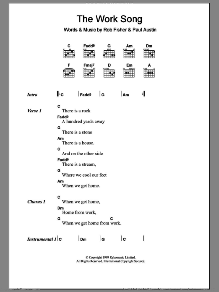 The Work Song sheet music for guitar (chords) by Willard Grant Conspiracy, Paul Austin and Rob Fisher, intermediate skill level