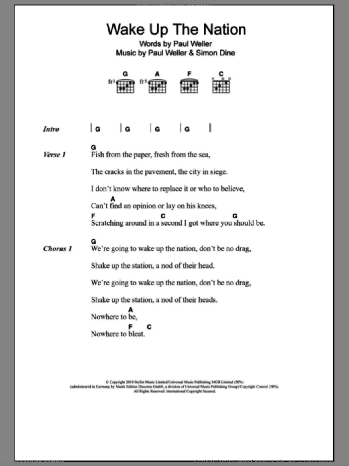 Wake Up The Nation sheet music for guitar (chords) by Paul Weller and Simon Dine, intermediate skill level