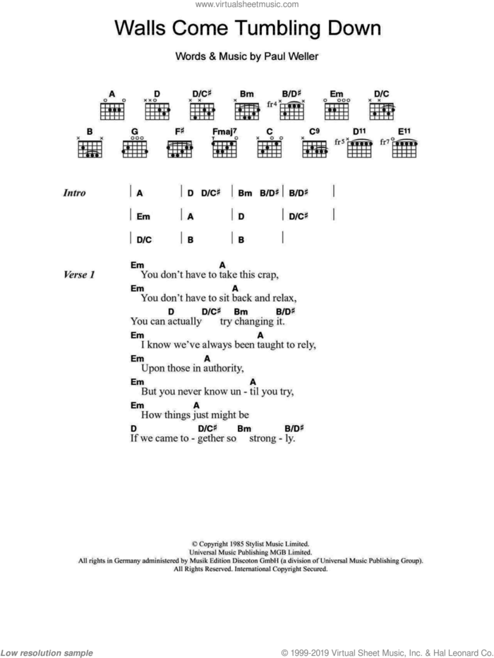 Walls Come Tumbling for guitar (chords) (PDF)