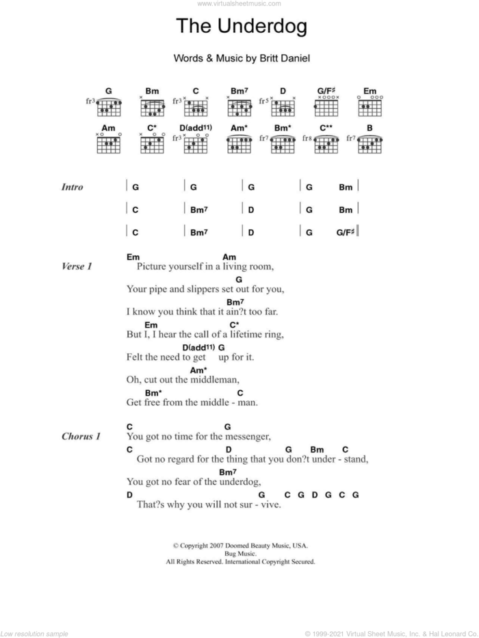 The Underdog sheet music for guitar (chords) by Spoon and Britt Daniel, intermediate skill level