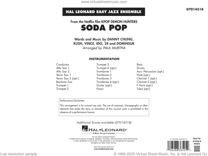Soda Pop (from KPop Demon Hunters) (arr. Paul Murtha) (COMPLETE) sheet music for jazz band by Paul Murtha, 24, Danny Chung, Dominsuk, Ido, Kush (aka Byoung-hoon Kim), Saja Boys and Vince (aka Joe Rhee), intermediate skill level