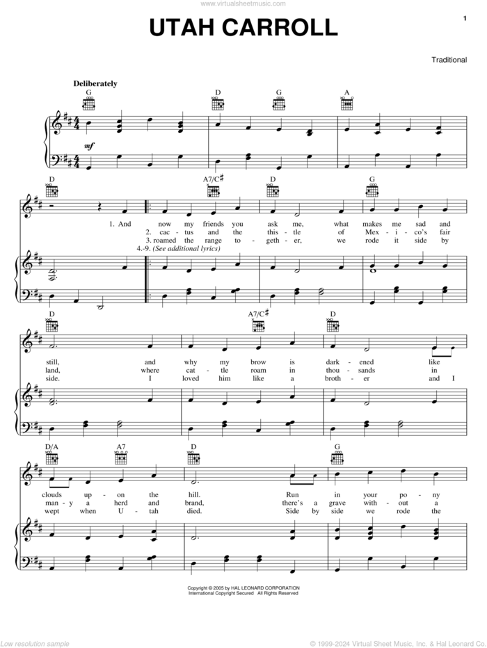 Utah Carroll sheet music for voice, piano or guitar  and Don Edwards, intermediate skill level