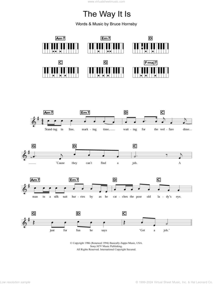 The Way It Is sheet music for piano solo (chords, lyrics, melody) by Bruce Hornsby, intermediate piano (chords, lyrics, melody)